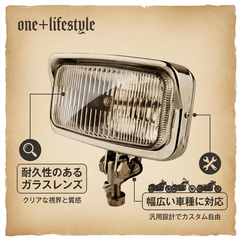 Amazon | one+lifestyle 汎用スクエアヘッドライト 角型 ビンテージ